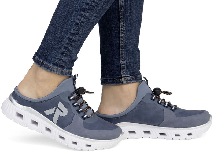 Rieker pantoffels met elastisch snelvetersysteem met stopper JEANS