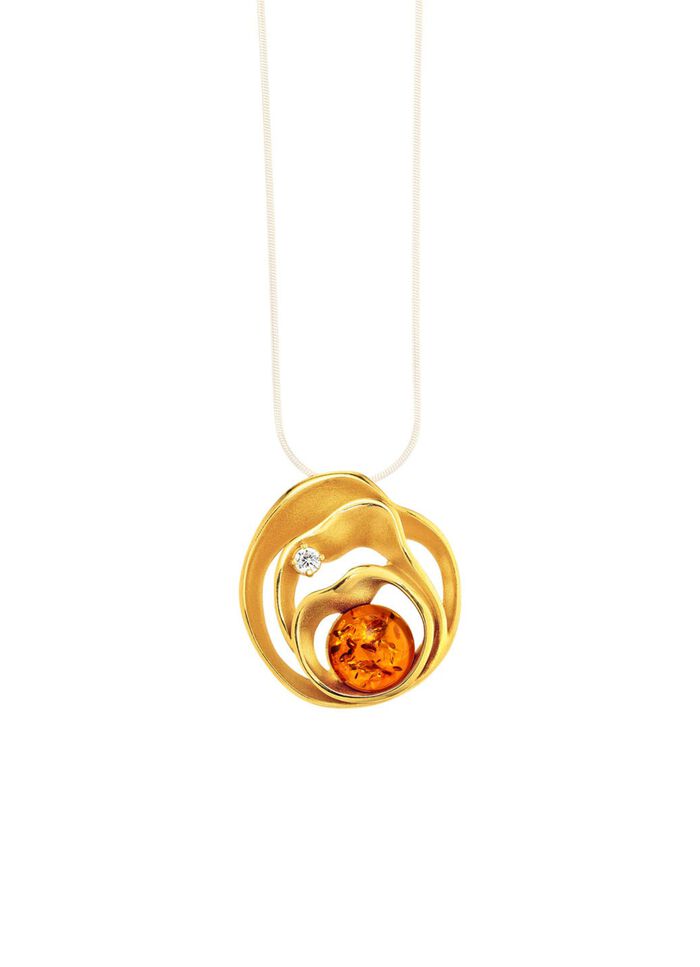 Spannende hanger met barnsteen en synthetische zirkonia 