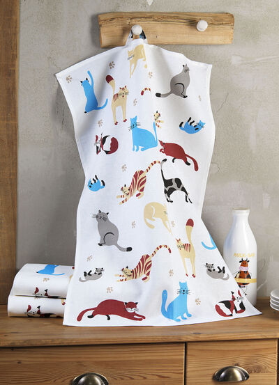 Theedoeken met kattenmotief, set van 3 