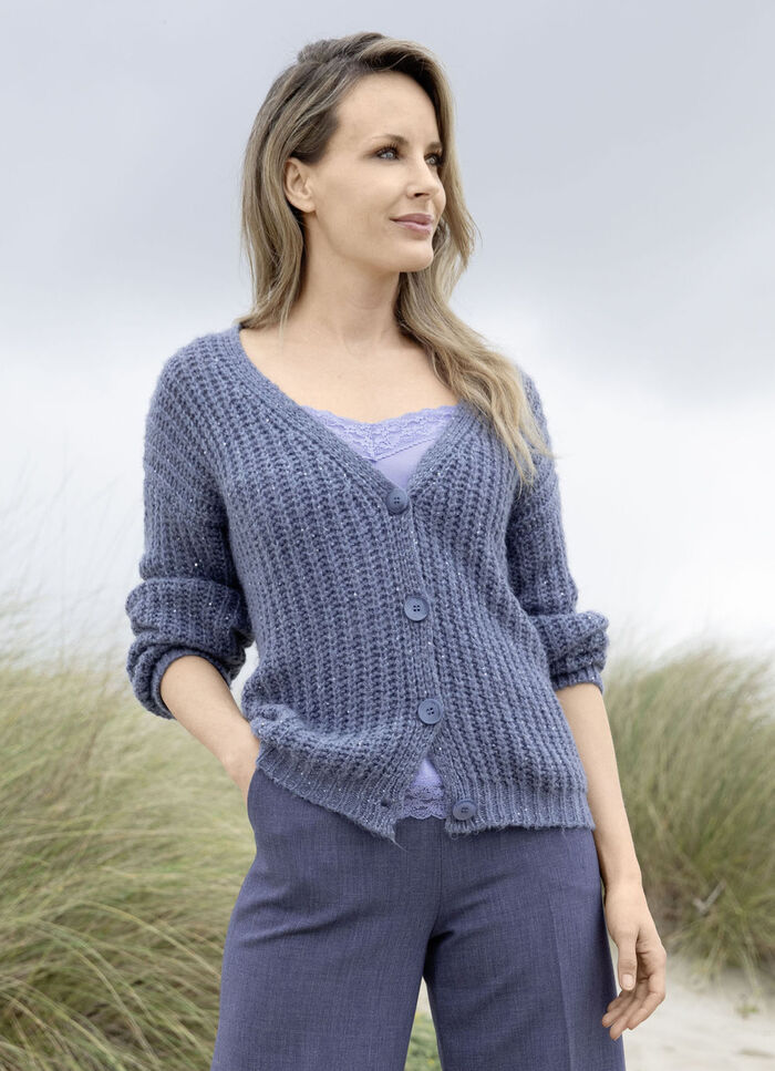 Cardigan met paillettengaren JEANSBLAUW GEMÊLEERD