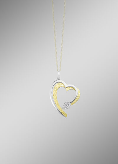 Hartvormige hanger in bicolor met synthetische zirkonia 