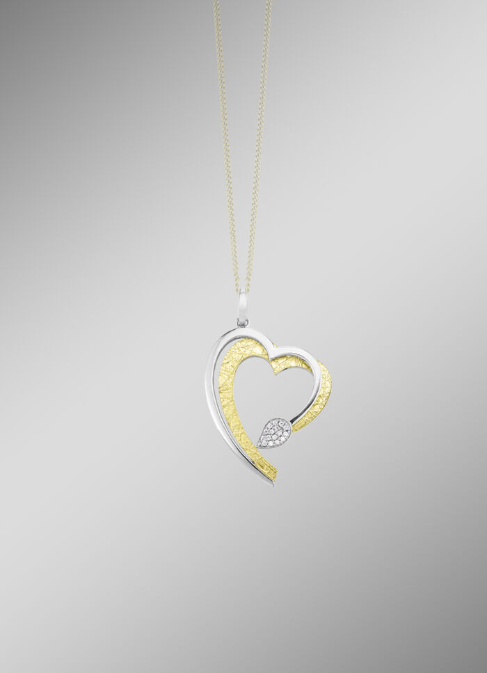 Hartvormige hanger in bicolor met synthetische zirkonia 