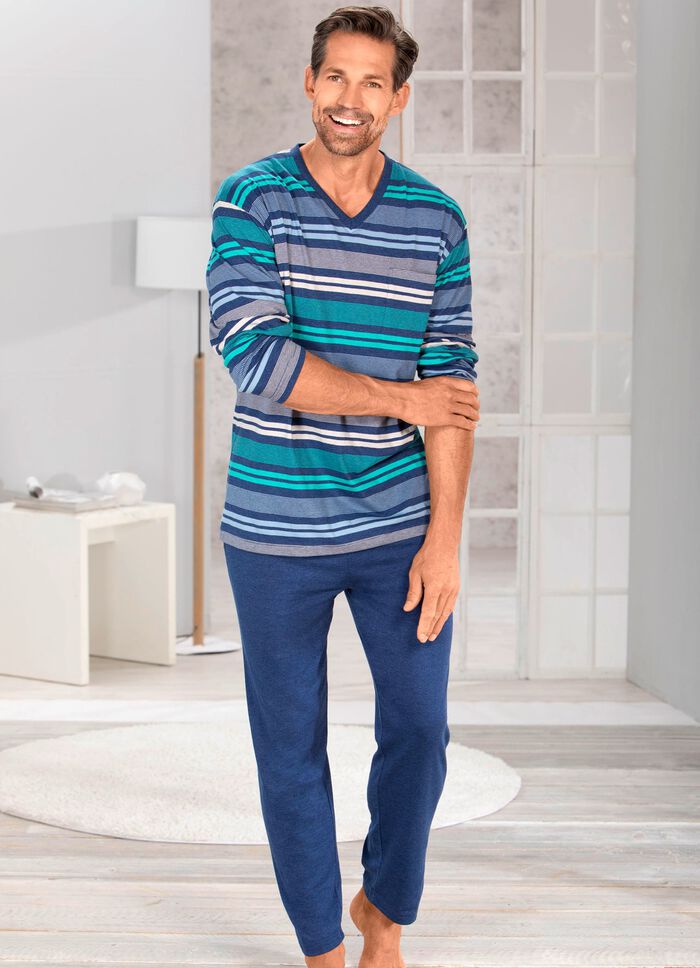 Pyjama met V-hals en garengeverfde strepen 