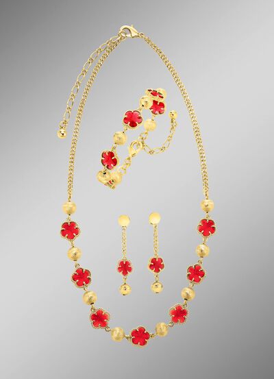 Sieradenset, 3-delig, met bloemmotief 