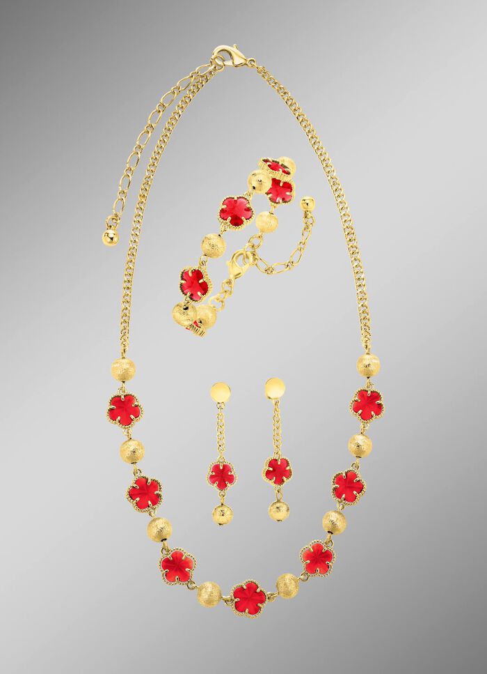 Sieradenset, 3-delig, met bloemmotief 