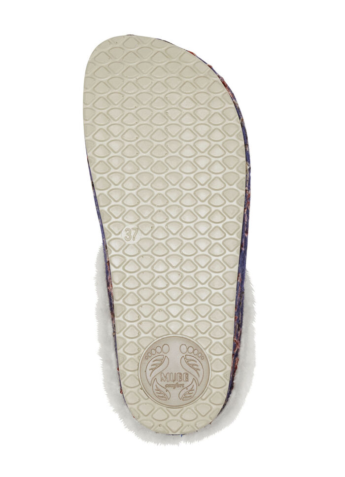 Mubb wolvilt pantoffels met kleurrijk bloemenborduurwerk MARINE-ECRU
