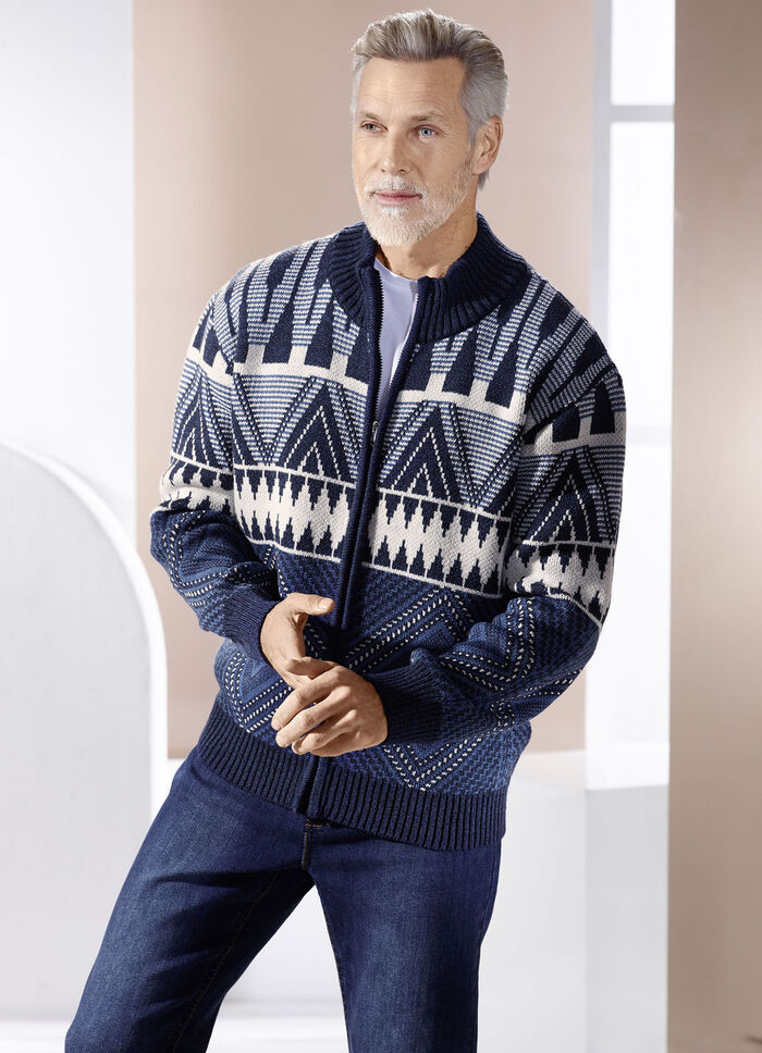 Jas met jacquardmotief MARINE ECRU BLAUW