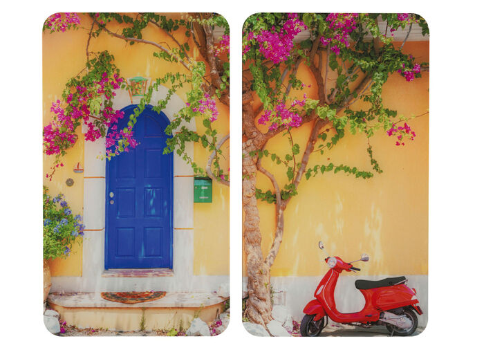 Glazen fornuisafdekplaten, set van 2, Vespa-motief 