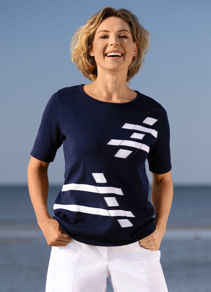 Trui met intarsia voorkant MARINE-WEISS