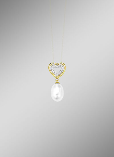 Hartvormige hanger met zoetwaterparel en synthetische zirkonia 