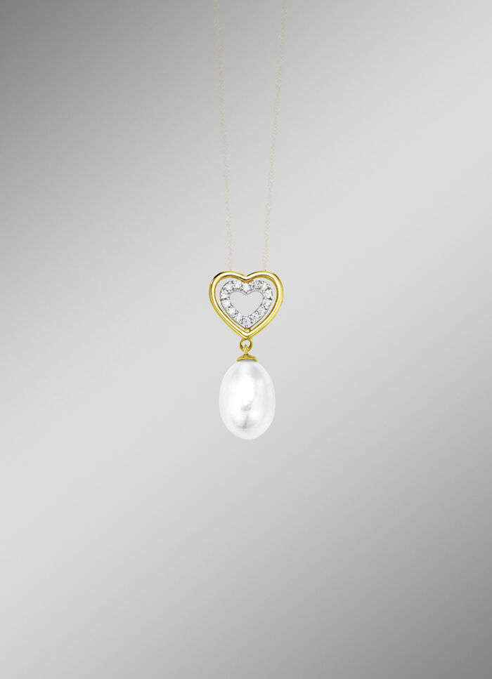 Hartvormige hanger met zoetwaterparel en synthetische zirkonia 
