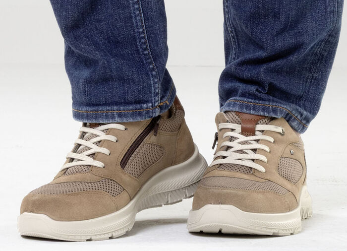 Sportieve heren veterschoenen, breedte H, met uitneembaar voetbed BEIGE