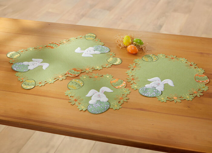 Tafel- en kamerdecoratie met pluche en stoffen applicaties GRÜN