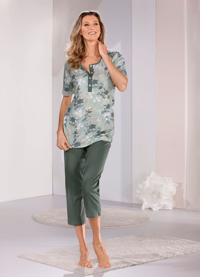 Laurina pyjama met korte mouwen en kuitlange broek 