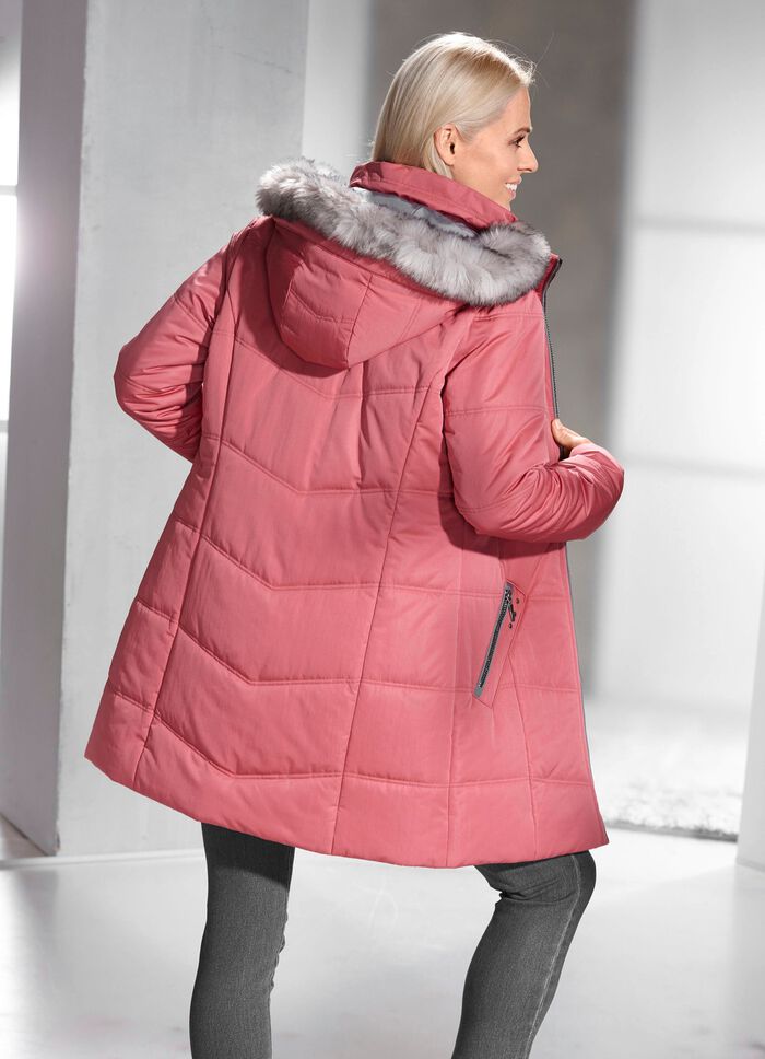 Lange jas met afneembare imitatiebontrand 