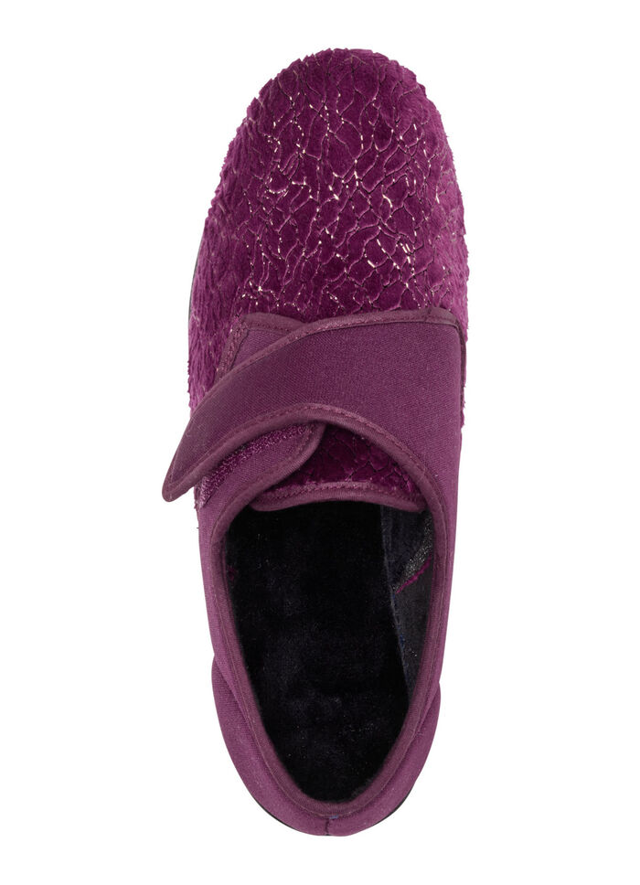 Laurina, klassieke damesschoenen met klittenband, met elastisch fluweel BORDEAUX