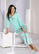 Pyjama, lange knoopsluiting, 3/4-mouwen en lange broek 