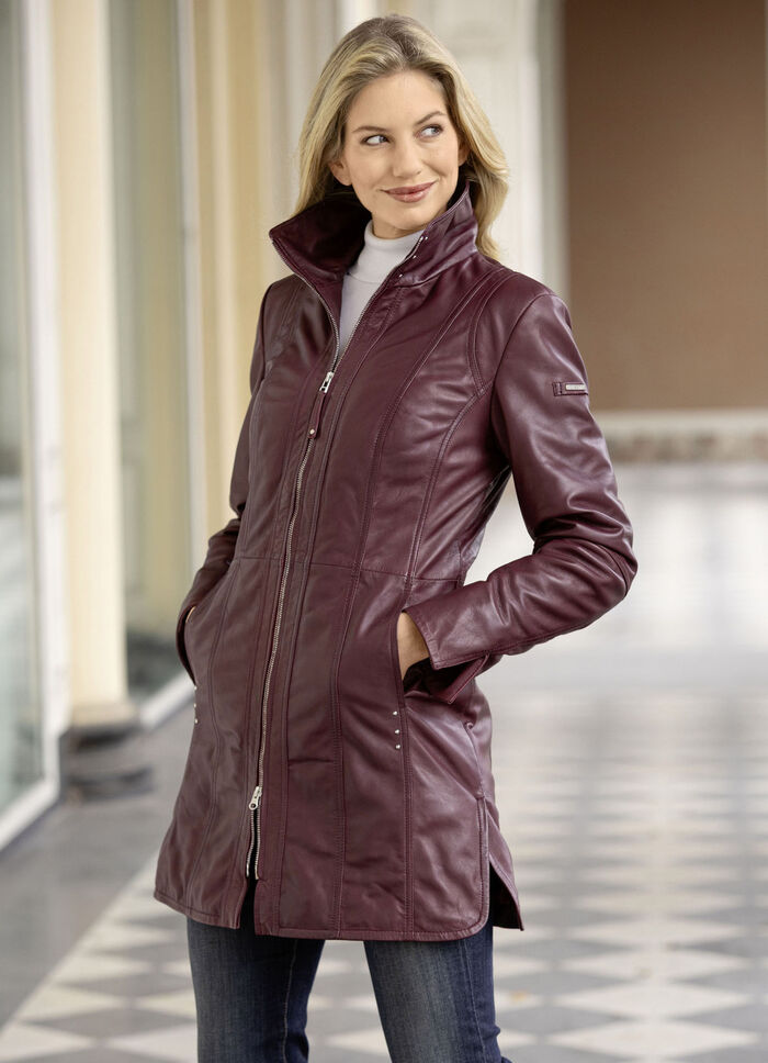 Korte leren jas van “Cabrini” BORDEAUX