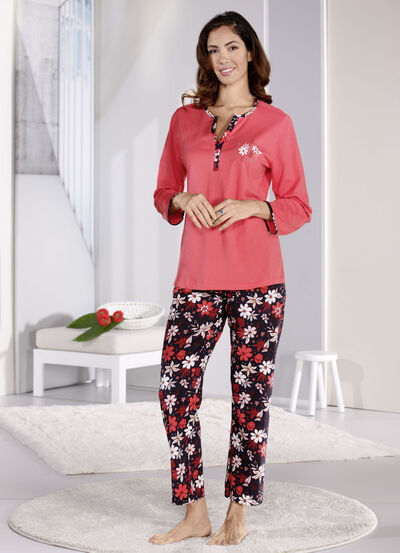 Twee-pack pyjama's, korte en lange mouwen met knoopsluiting 