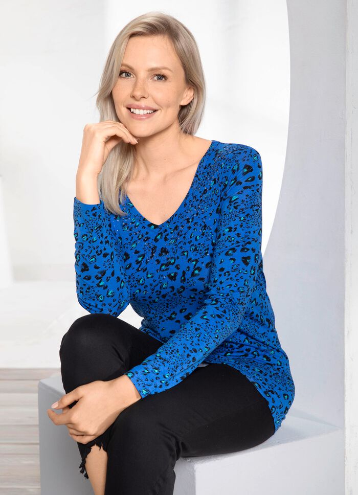 Overhemd met allover patroon in 2 kleuren KONINKLIJK BLAUW-ZWART