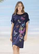 Jurk met geplaatste print en plooibare mouwen 