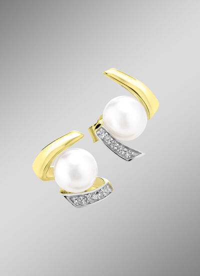 Oorstekers met zoetwaterparels en synthetische zirkonia 