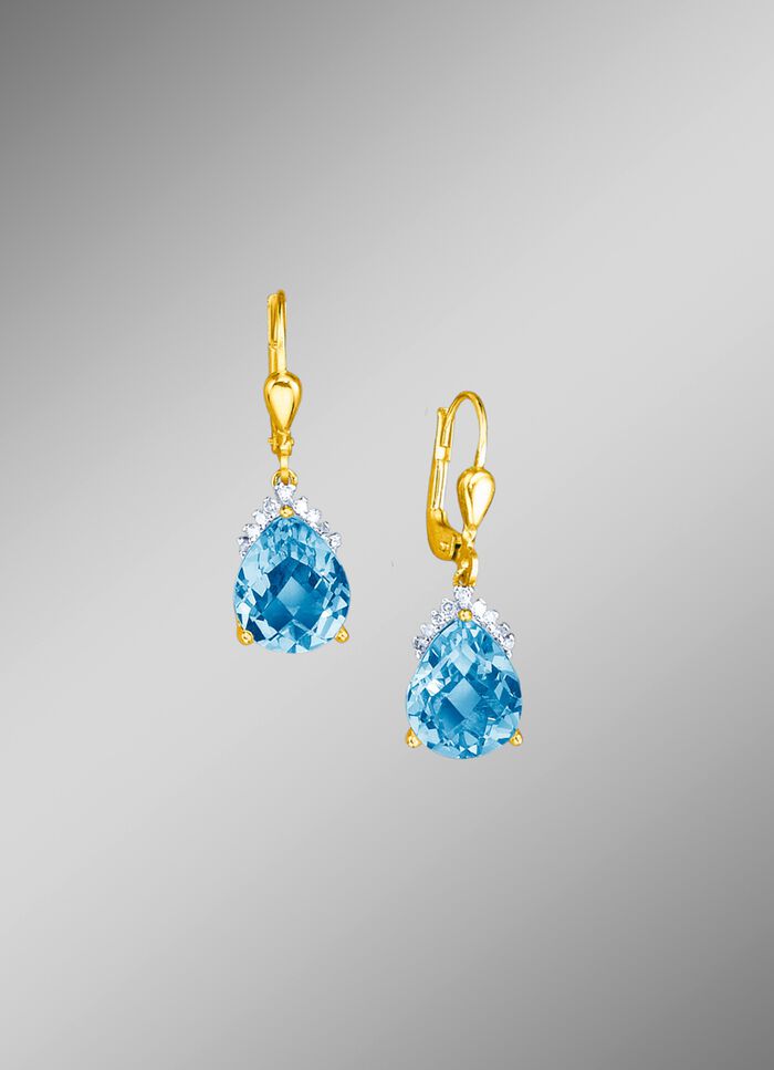 Oorbellen met echte blauwe topaas en diamanten 