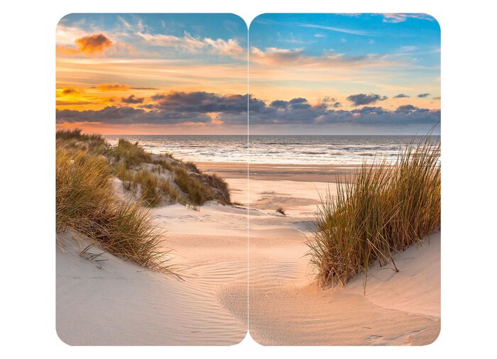 Glazen afdekplaten voor de kachel, set van 2, duinmotief 