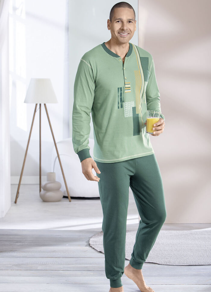 Pyjama met knoopsluiting en manchetten 