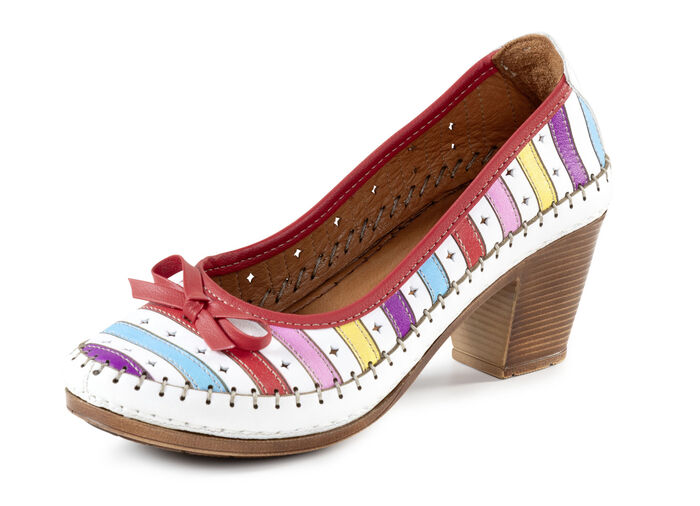 Gemini pumps van rundnappaleer met strik WEISS-MULTICOLOR