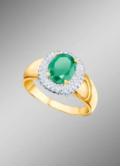 Damesring met smaragd en diamanten 