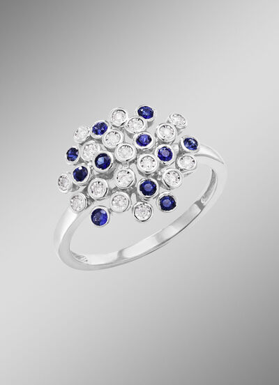 Hoogwaardige damesring met saffier en diamanten 