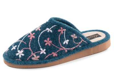 Laurina, lichte damespantoffels met kleurrijk bloemenborduurwerk 