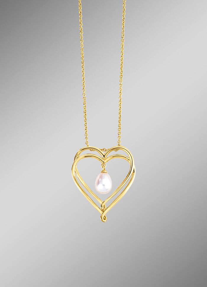 Hartvormige hanger met zoetwaterparel en ankerketting 