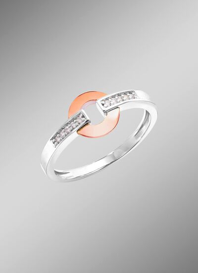 Moderne damesring in bicolor met 10 diamanten 