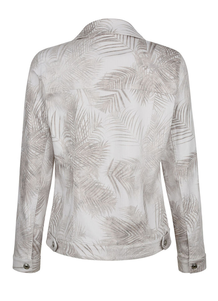 Denim blazer met tonale bladprint 