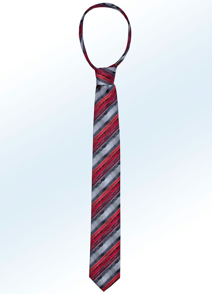 Opvallende gestreepte stropdas BORDEAUX-DONKERGRIJS-MIDDELGRIJS-ROOD GESTREEPT
