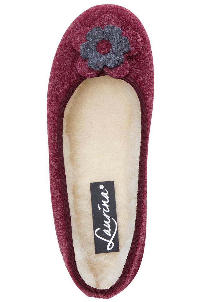 Laurina, warme damespantoffels, met scheerwol BORDEAUX