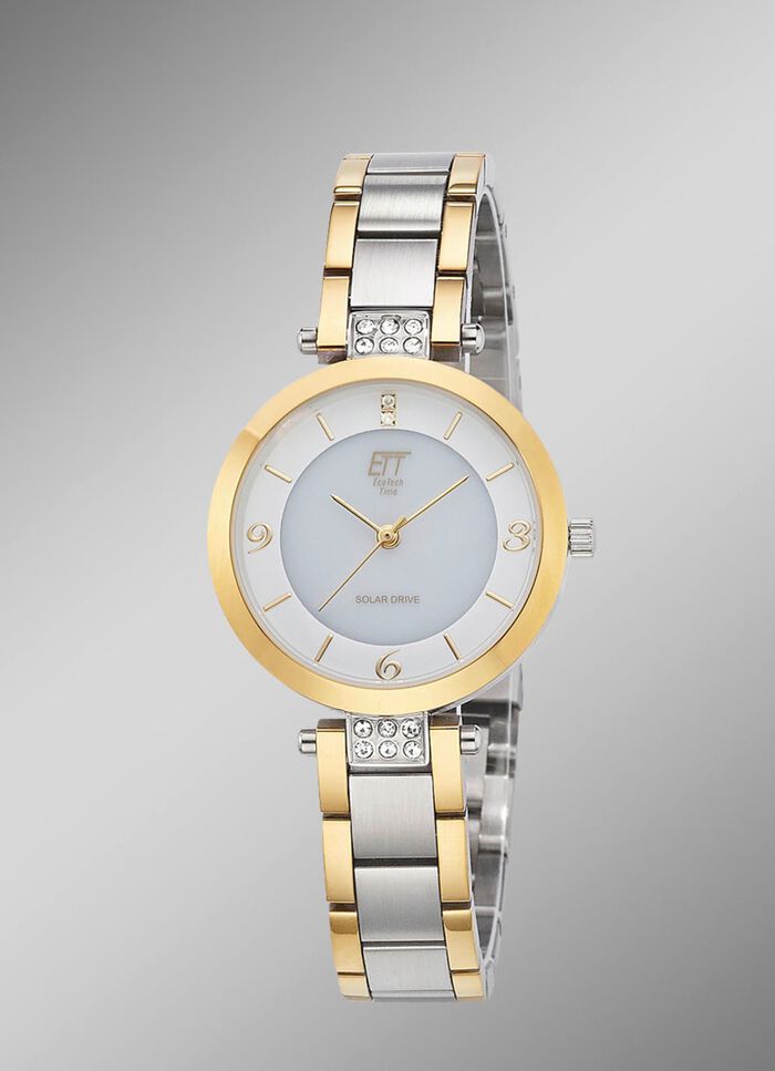 ETT-dameshorloge op zonne-energie met roestvrijstalen polsband en kast 