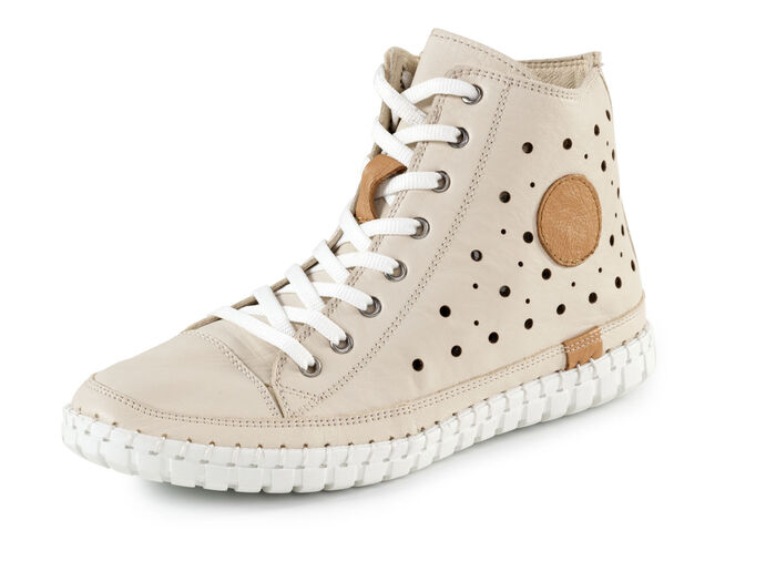 Gemini veterlaarsje met luchtige perforaties en leren applicaties BEIGE