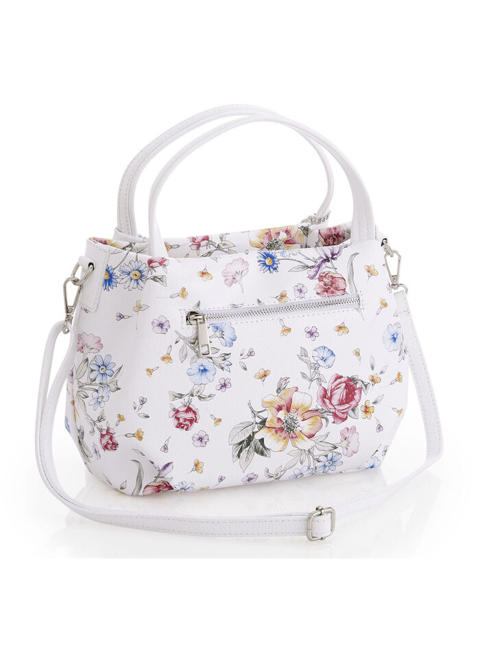 Tas 'Laurina' van kalfsleer met bloemenprint WIT-MEERKL