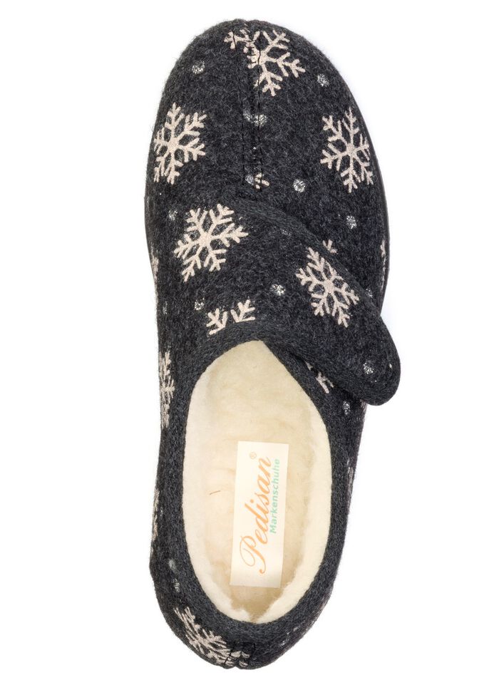 Warme damespantoffels, breedte H, met klittenbandsluiting ZWART