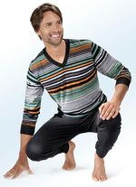 Pyjama met V-hals en manchetten GROEN-ORANJE-ZWART