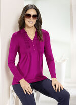 Poloshirt met korte decoratieve knoopsluiting in 3 kleuren FUCHSIA