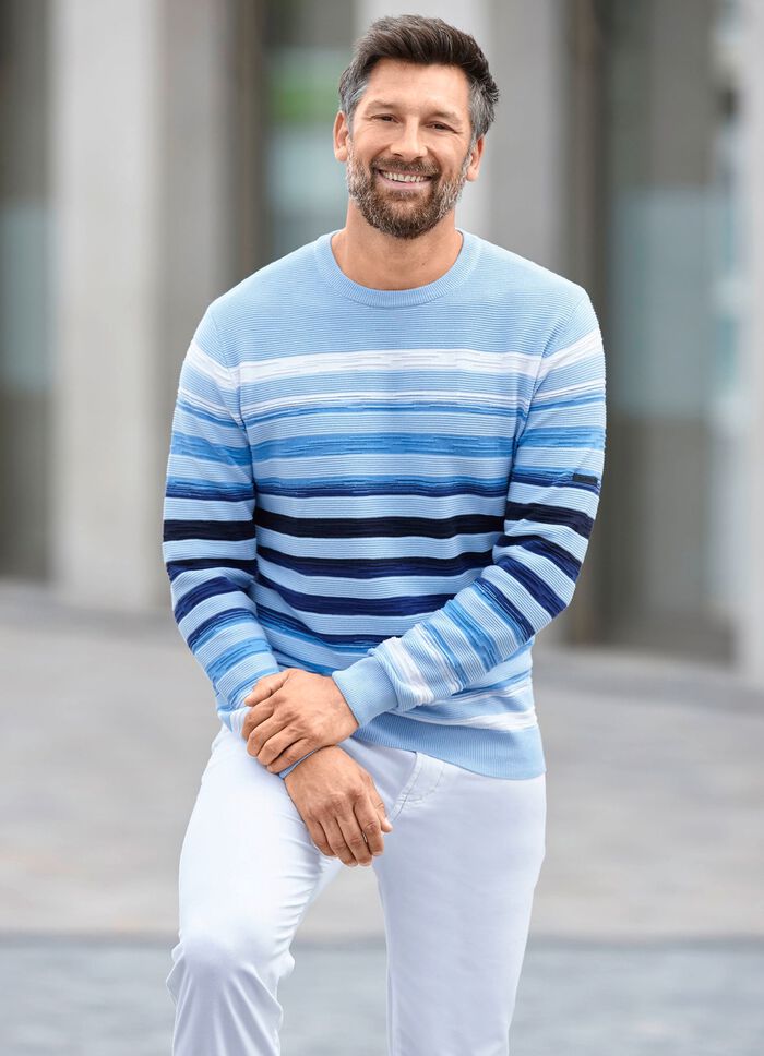 Gestreepte trui met ronde hals en gestructureerd ontwerp 