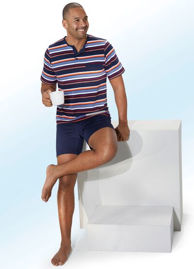 Set van twee shortys met knoopsluiting en garengeverfd gestreept ontwerp 