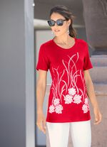 Lang shirt met contrastprint in 2 kleuren ROOD
