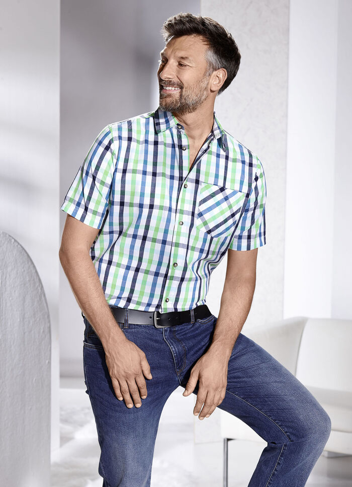 Geruit overhemd met borstzakje in 2 kleuren GRÜN-BLAU-WEISS KARIERT