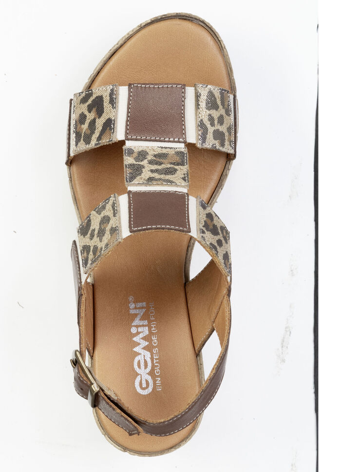 Gemini, trendy damessandalen, breedte G, gemaakt van leer BRAUN-BEIGE