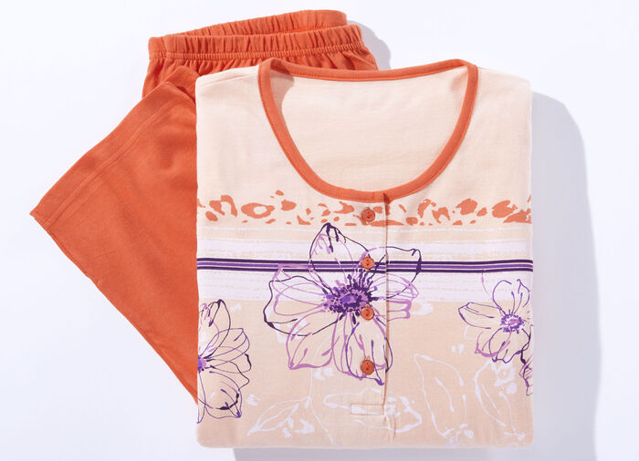 Pyjama met 3/4-mouwen en kuitbroek ABRIKOOS-MEERKLEURIG